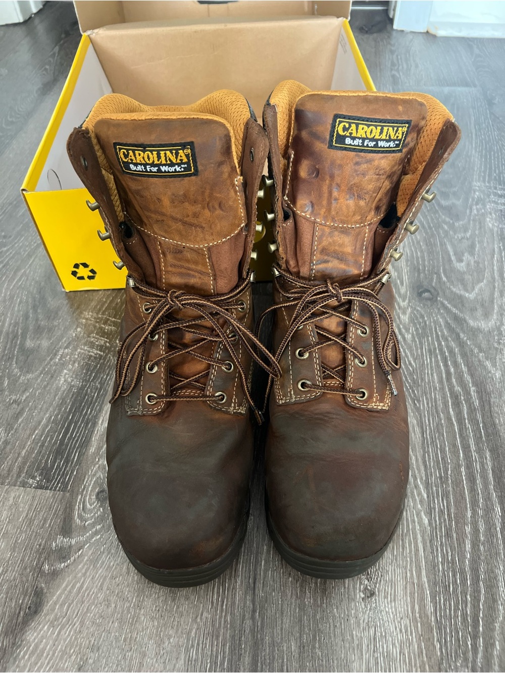 Men's Brown Leather Steel Toe Work Boots - Durable Safety Footwear size 13